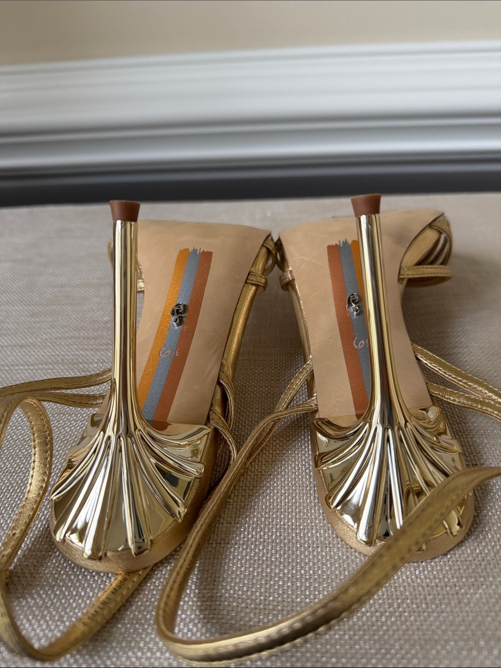 Sam Edelman Metallic Gold Strappy High Heel Sandals - Picture 11 of 11